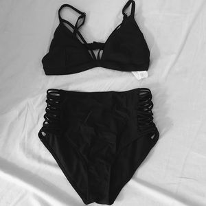Black high waisted bathing suit set